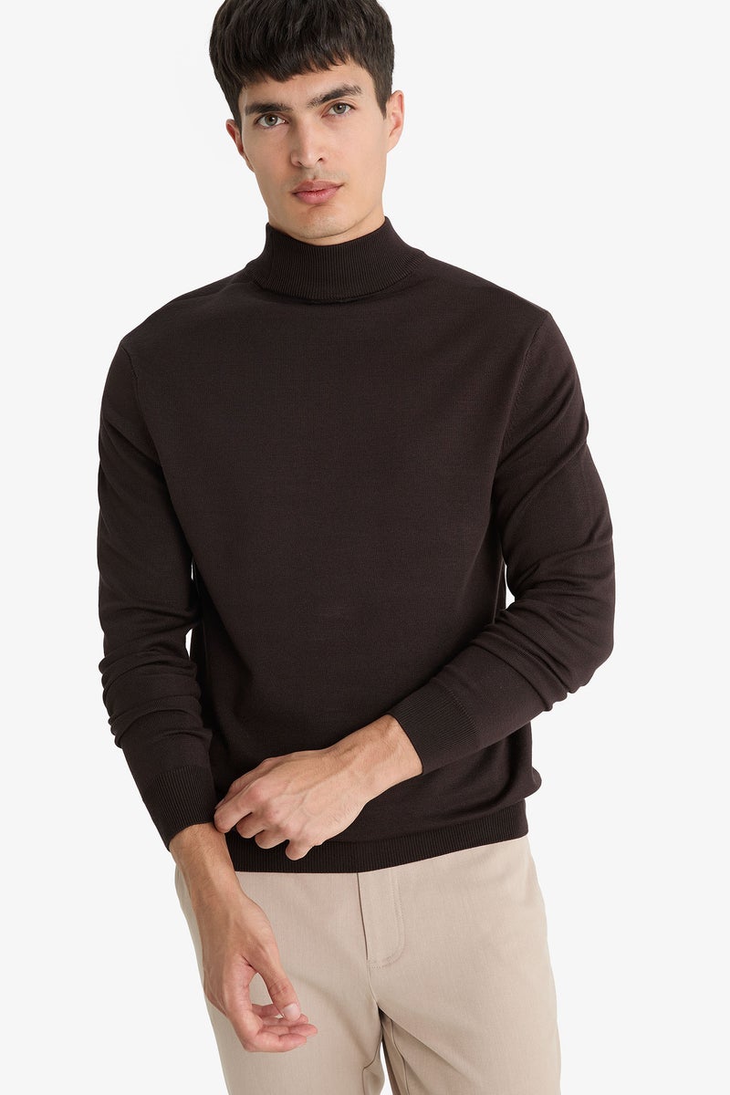 DeFacto Brown Man Regular Fit Turtleneck Knitwear Pullover Casual - Image 4